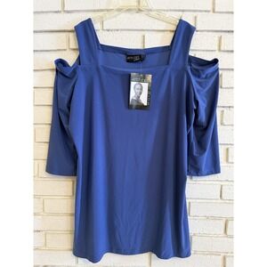 Attitudes by Renee Size 2X Blue Elbow Sleeve Cold Shoulder Top Blouse NWT NEW